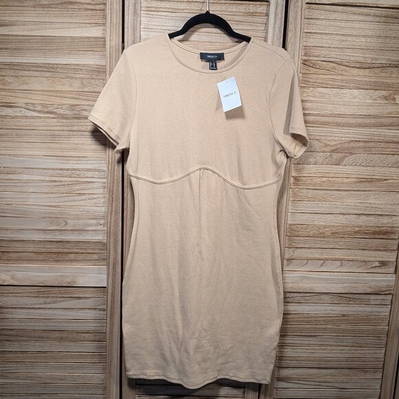 Forever 21+ Tan Short Sleeve Dress Beige Size 1X NWT - Picture 1 of 9